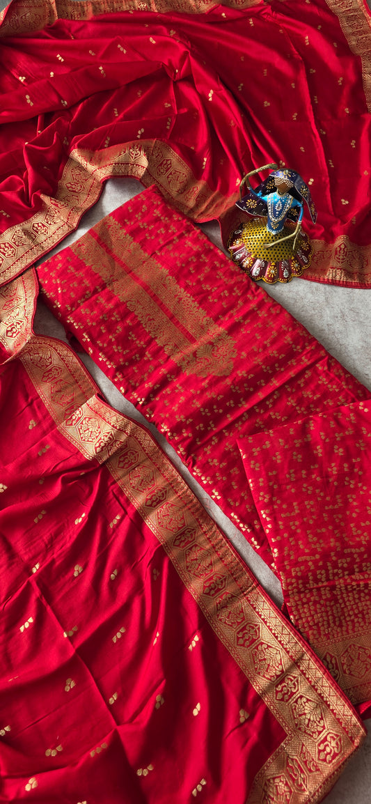 Premium Banarasi soft silk set - red