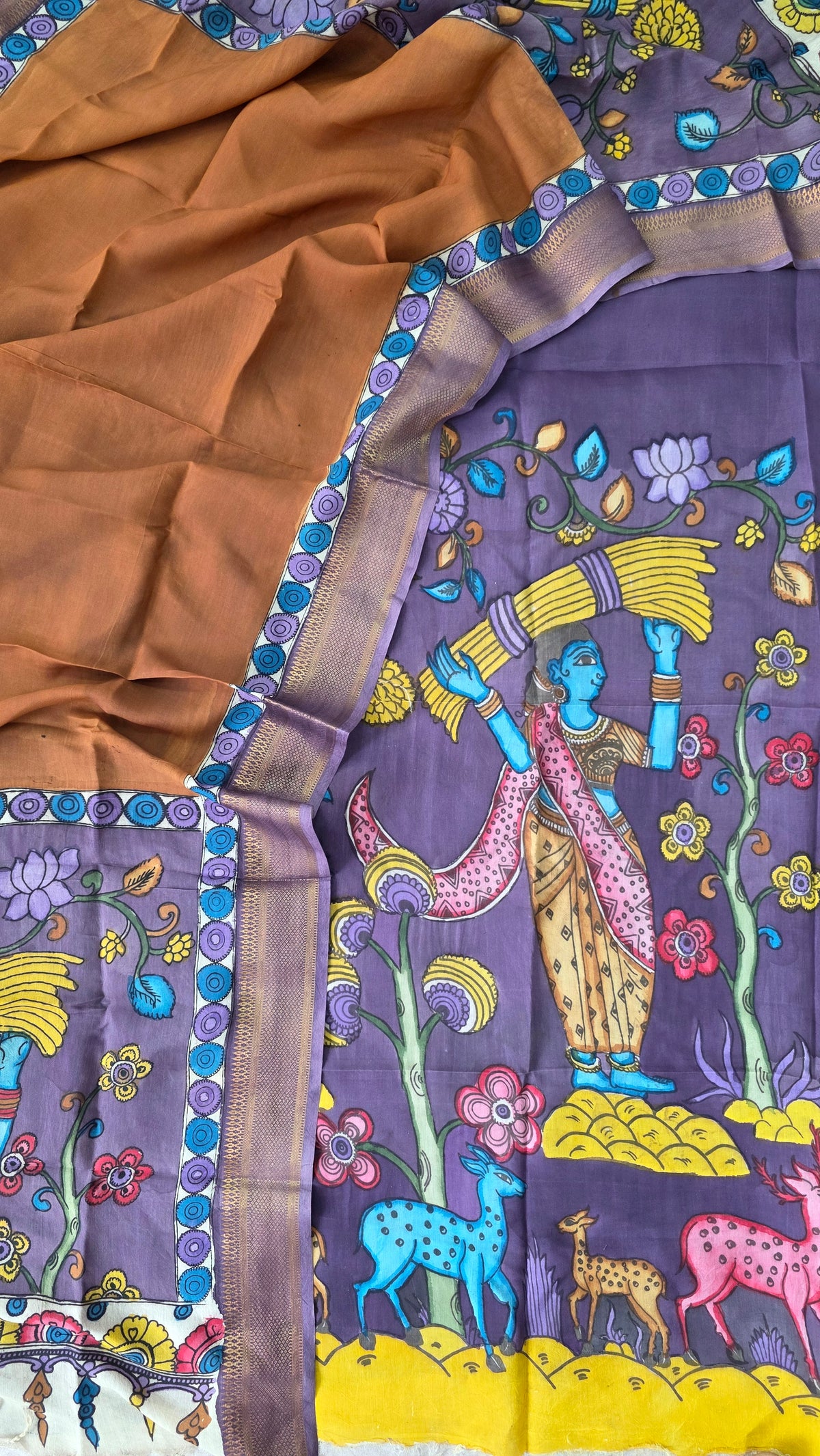 Kalahasthi Handcrafted Penkalamkari bangalore silk set -KH259