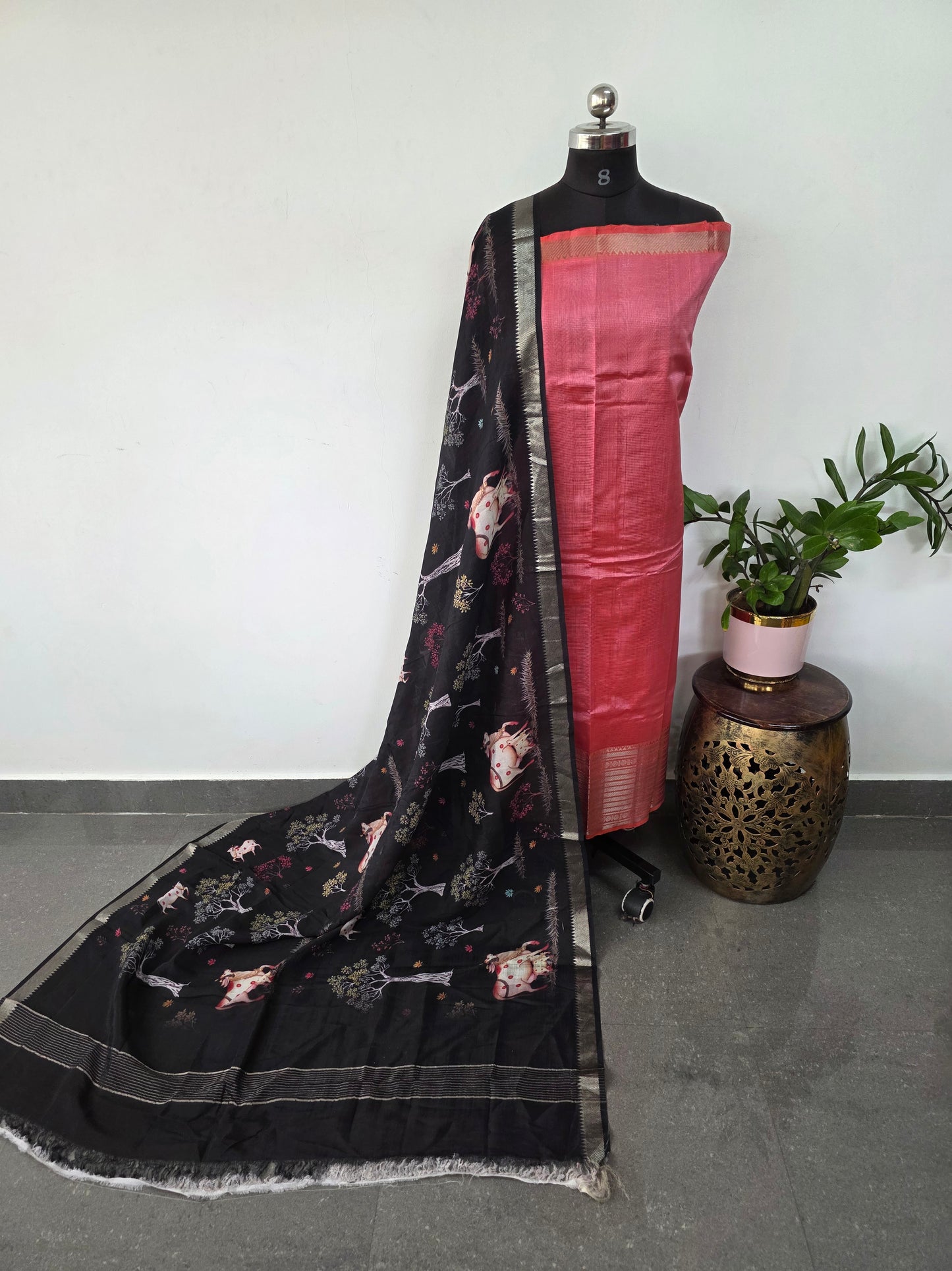 Handloom mangalagiri silk top with pure mangalagiri digital silk shawl - ML36