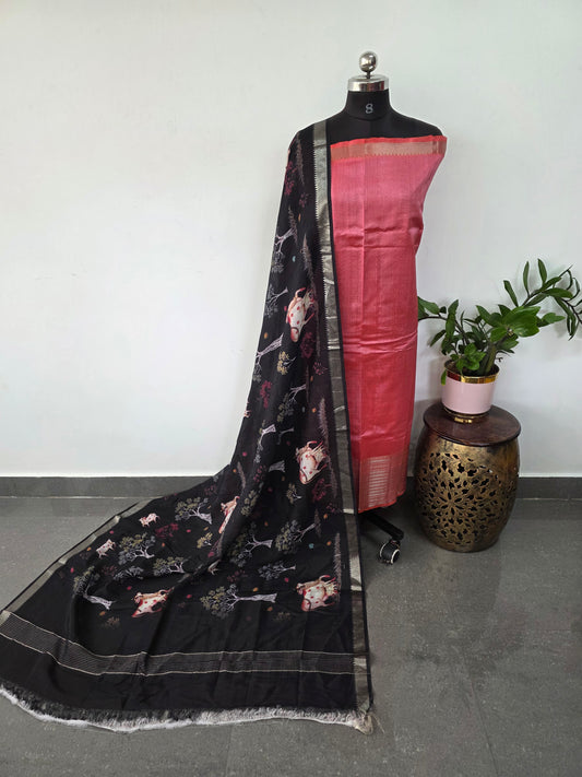 Handloom mangalagiri silk top with pure mangalagiri digital silk shawl - ML36