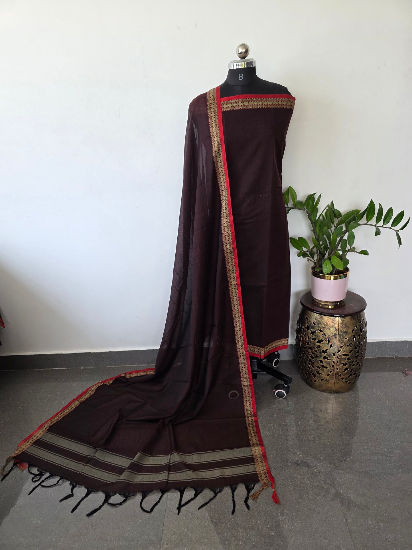 Mercerised narayanapet salwar set (4.5 meters)(brown)- NA341