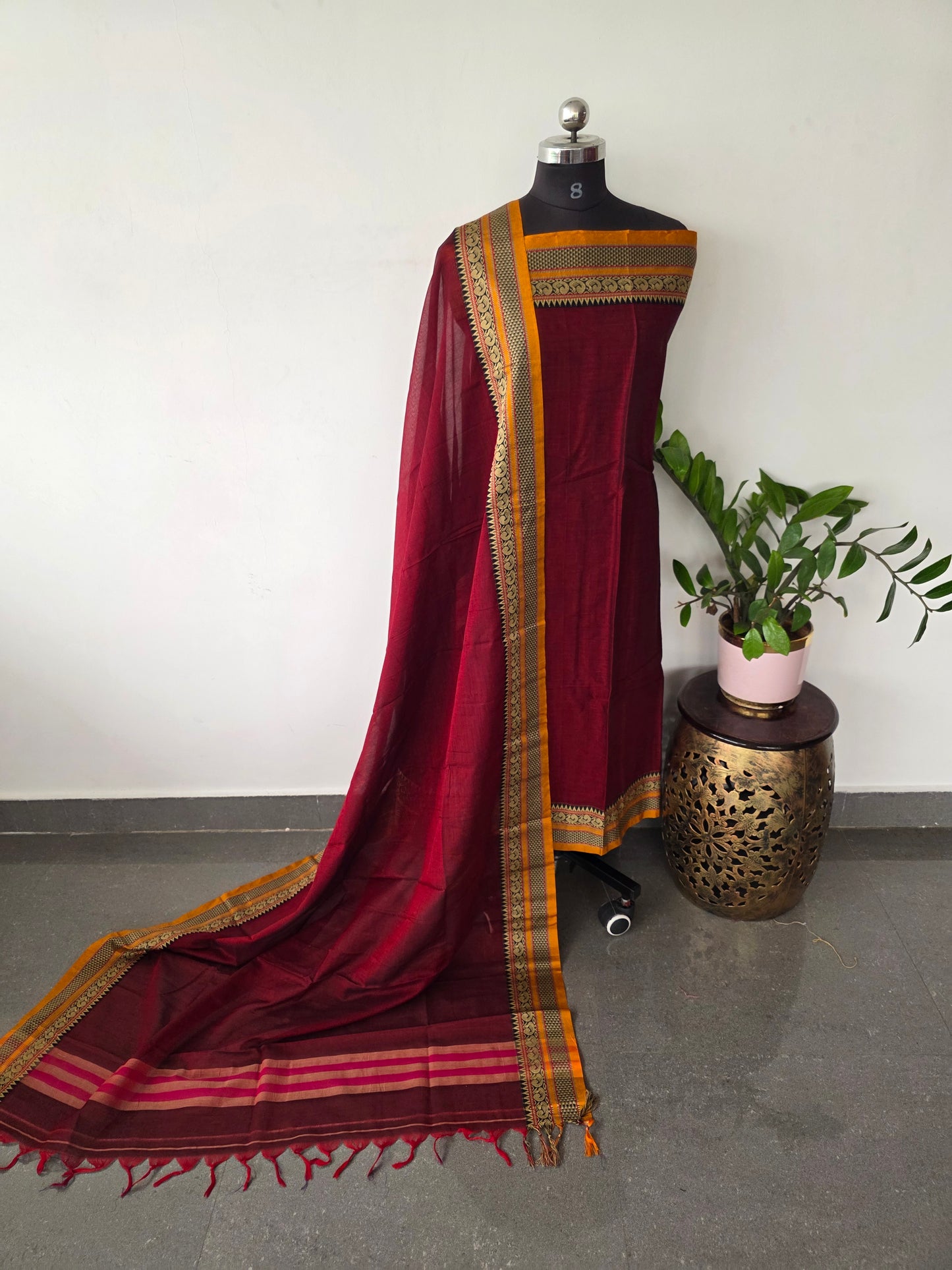 Mercerised narayanapet salwar set with annam border (4.5 mtrs)- NA323