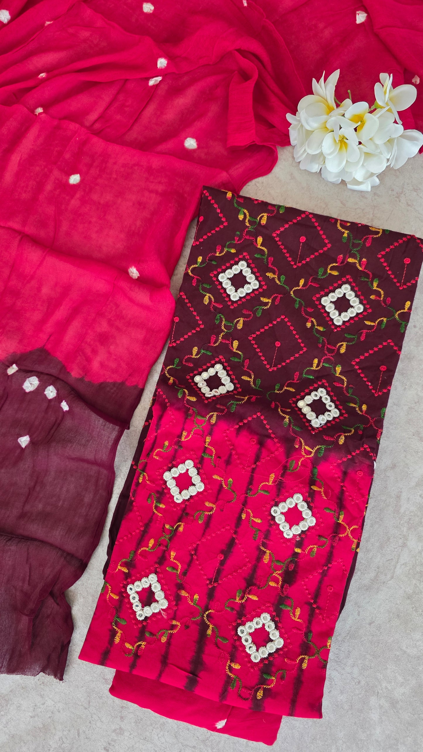 Bandhani embroidery rayon cotton set - BR8