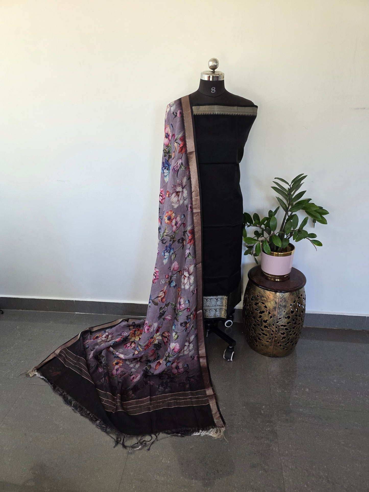 Handloom mangalagiri silk top with pure mangalagiri digital silk shawl - ML11