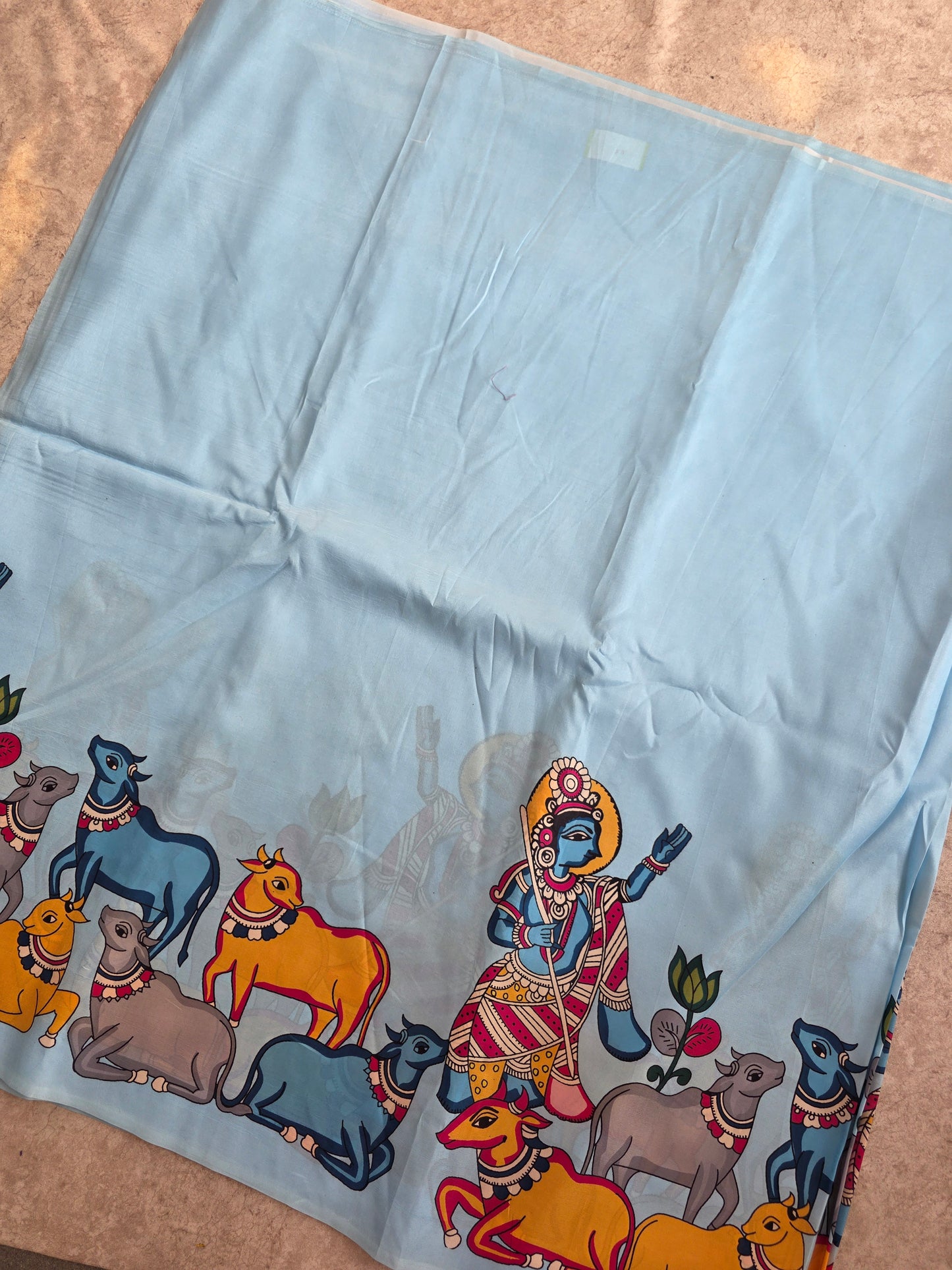 Semi tussar kalamkari digital running fabric ( 2.50 mtrs) - TR5