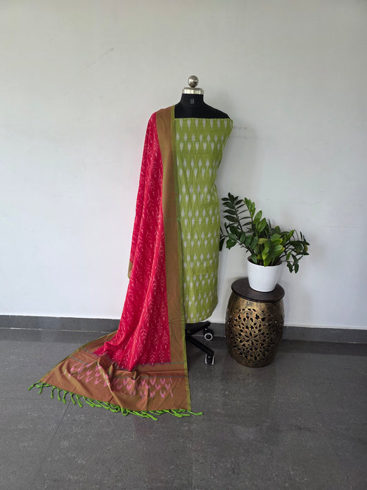 Mercerised ikkat cotton top with double ikkat cotton shawl - MI15