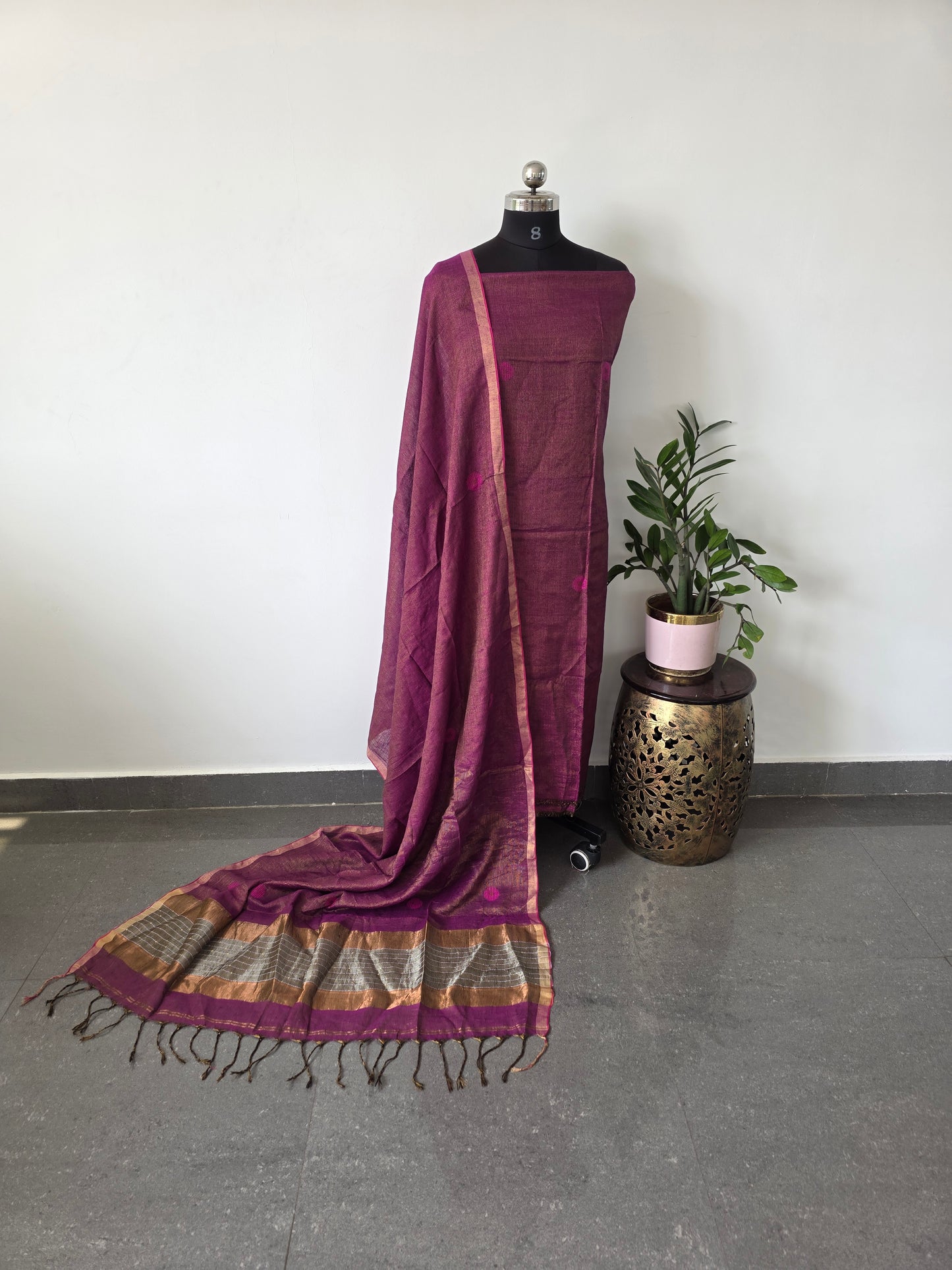 Premium tissue handloom sequence work jamdhani set -GR1