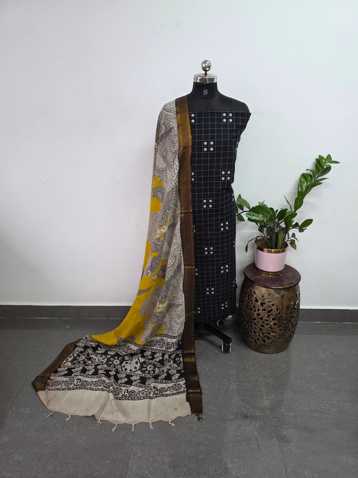 Prewashed south cotton top with chennuri kalamkari silk shawl -PKS2