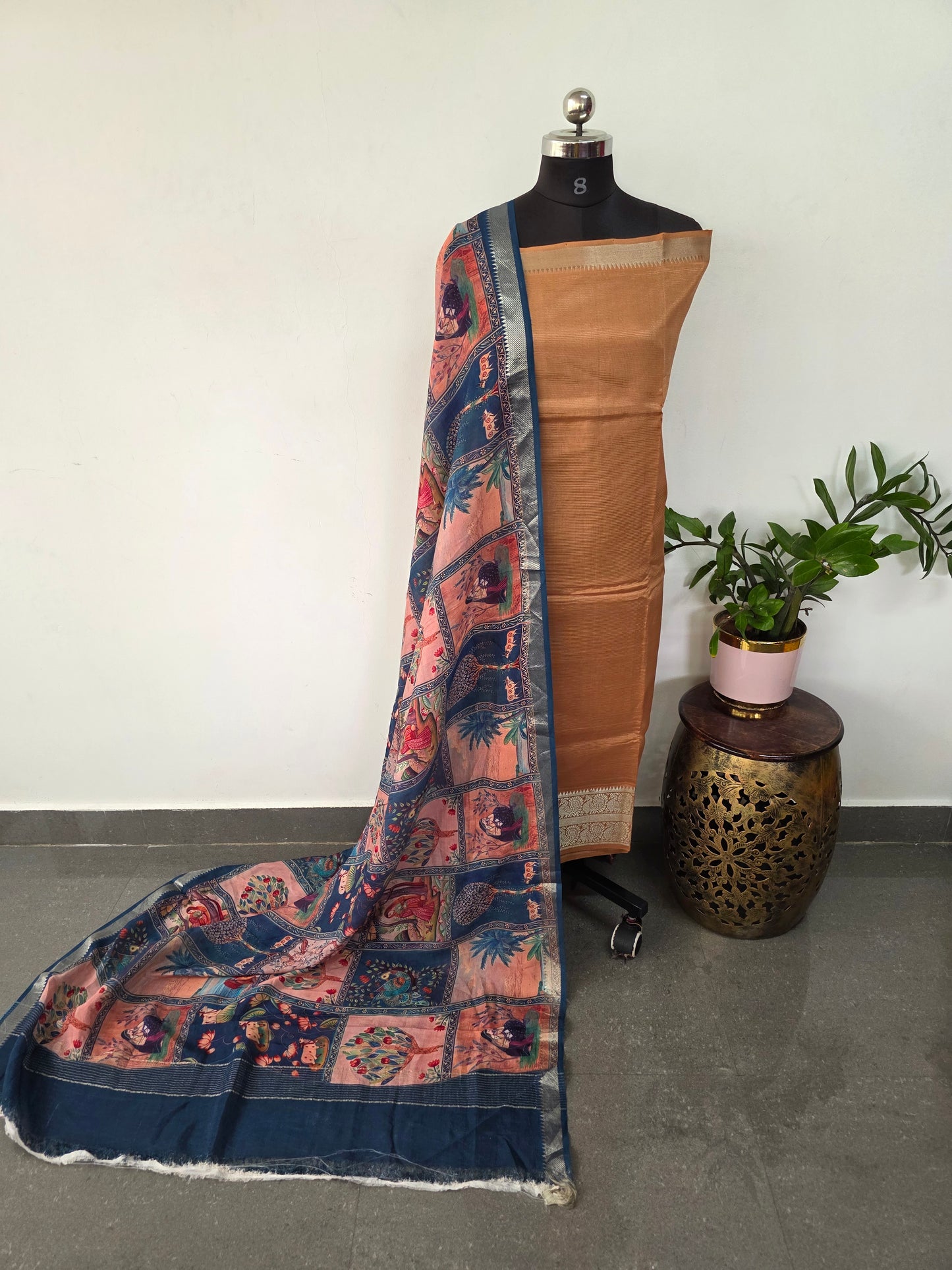 Handloom mangalagiri silk top with pure mangalagiri digital silk shawl - ML34