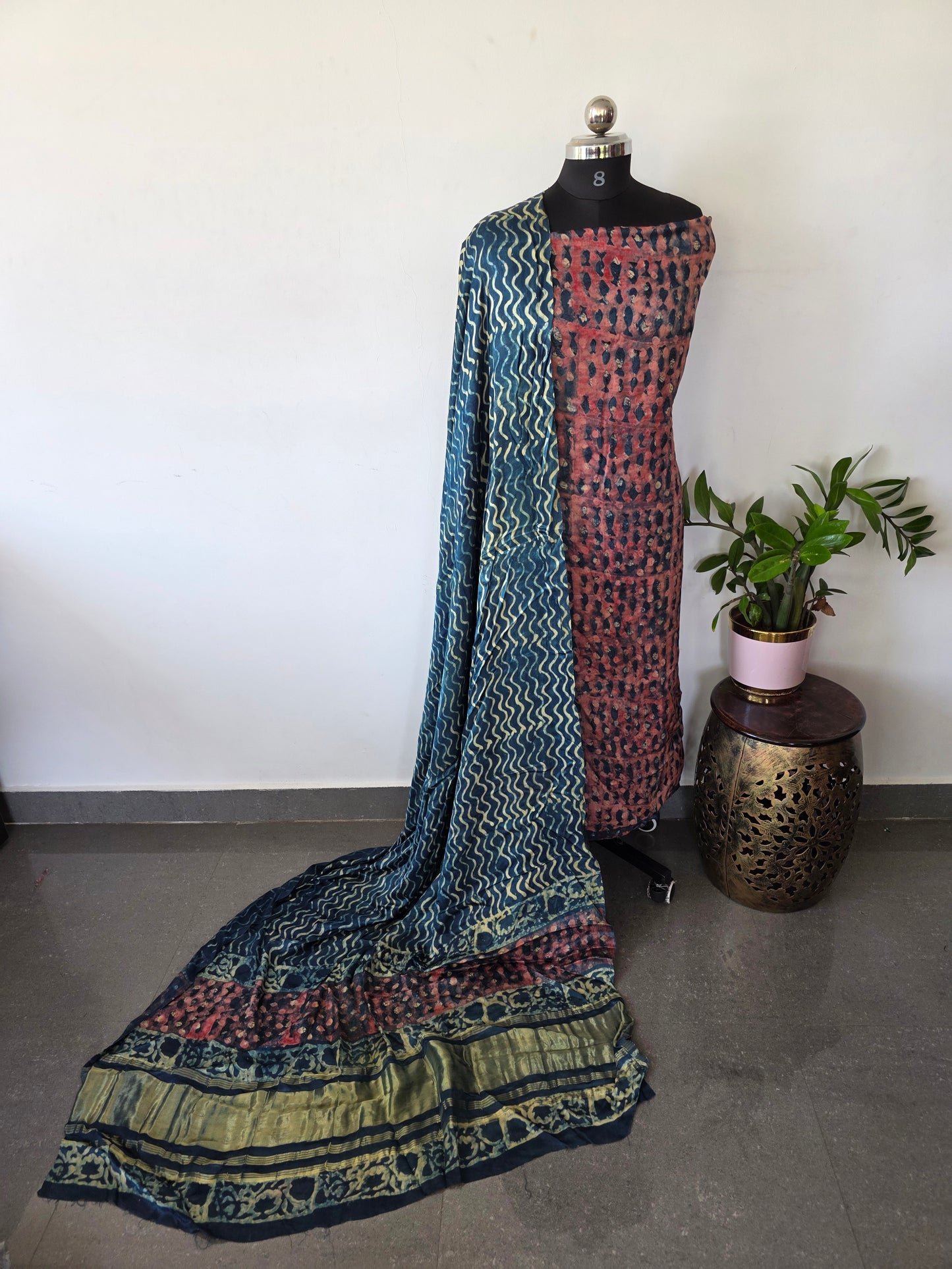 Nasphal Satin modal silk set (Pomogranate peel)- 2 pc - JA791