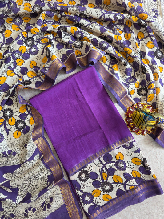 Gap border Mangalagiri kalamkari silk sets( 3 mtrs) - GA9