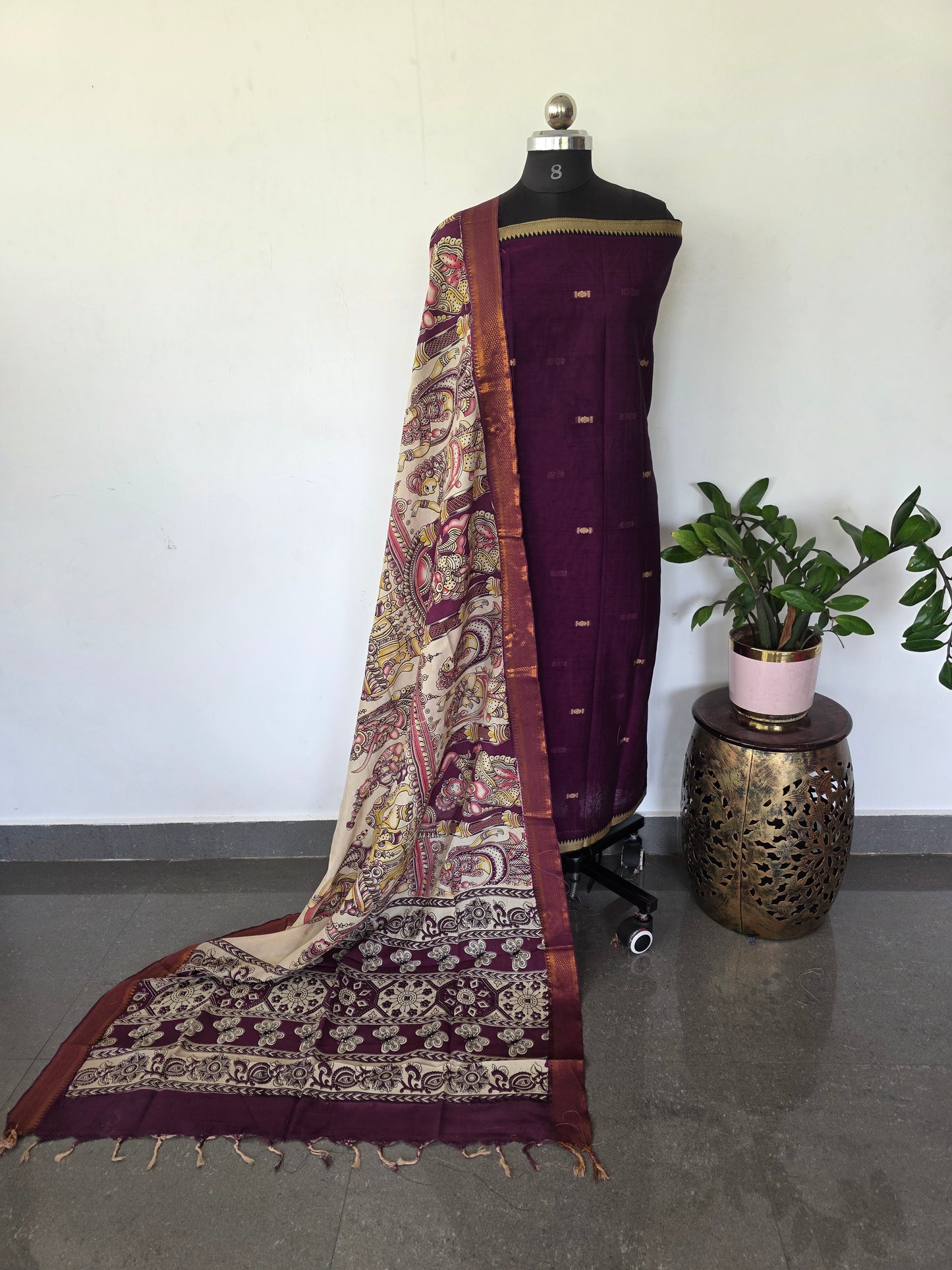 Fusion Narayanapet with handcrafted chennuri silk kalamkari duppatta - NA517