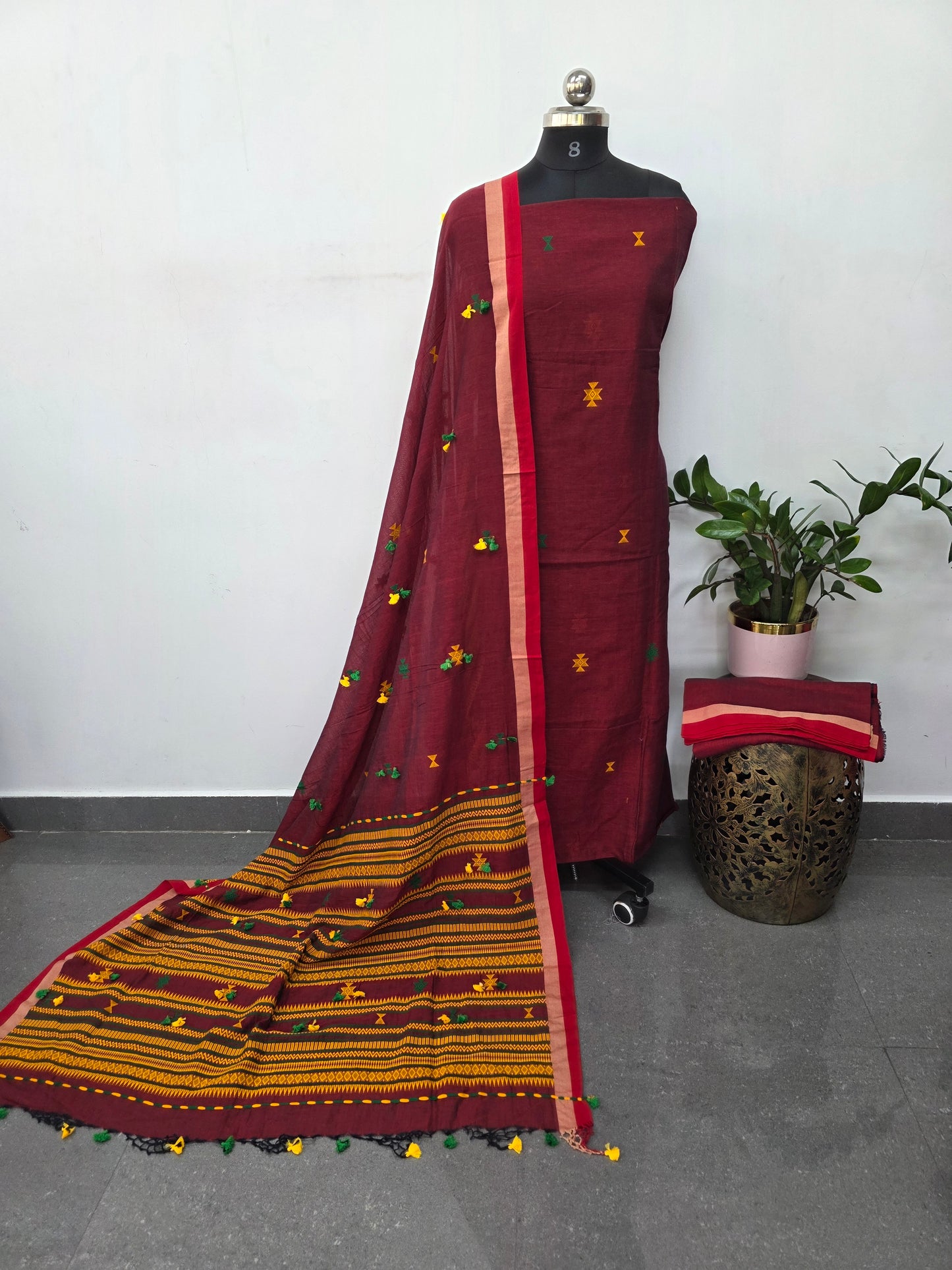 Handcrafted embroidery work bhujodi cotton salwar set (3 pc set) - BB411