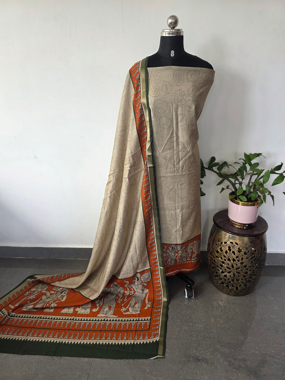 Kalahasthi Kalamkari-inspired Assam silk set - AS130