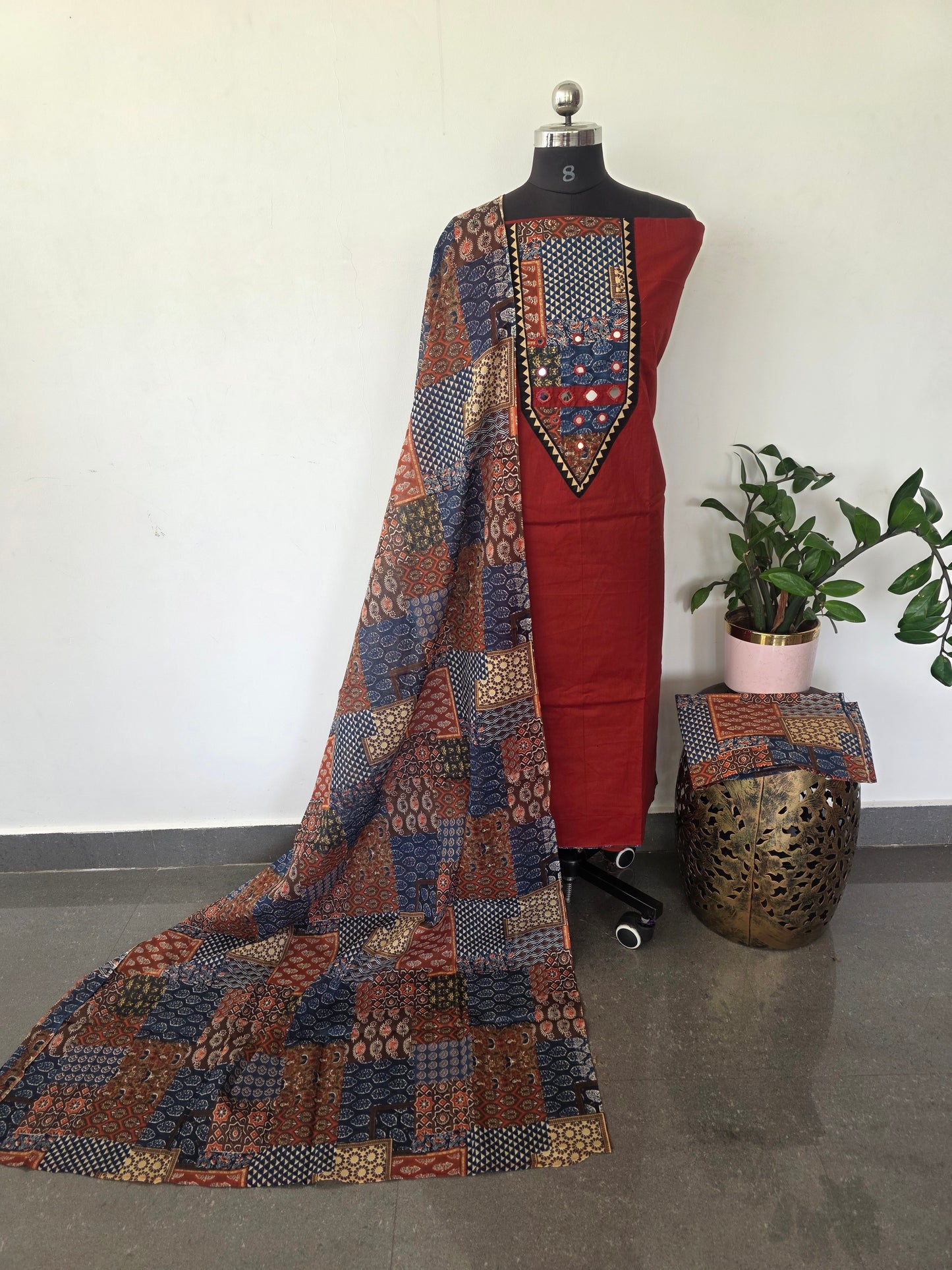 Premium kutch embroidery mirror work cotton set-SA22