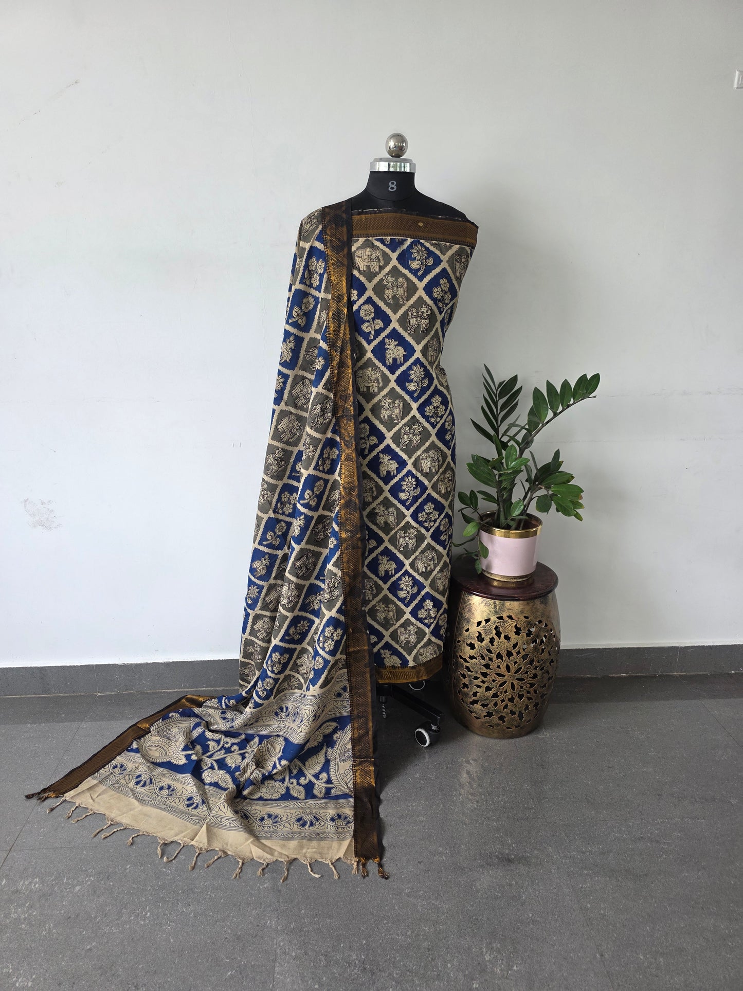 Premium Chennuri pure kalamkari silk with nizam border -ZM7
