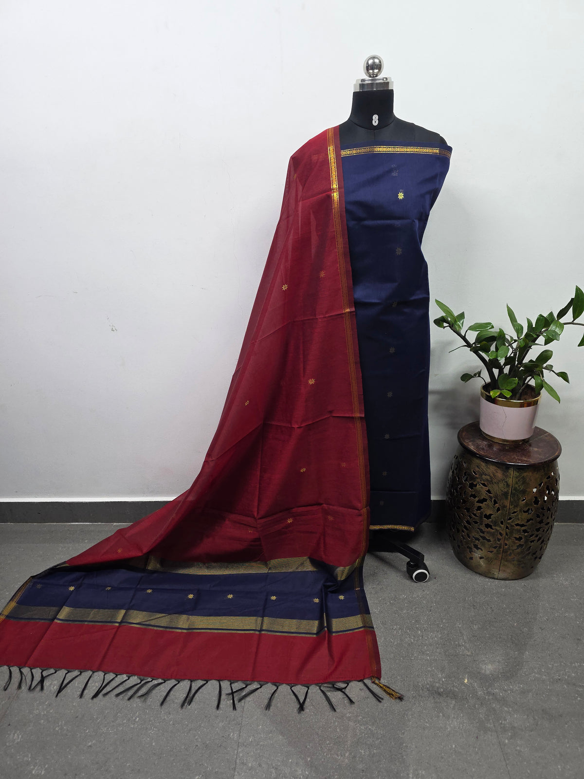 Semi Maheshwari silk set (blue)-SM362