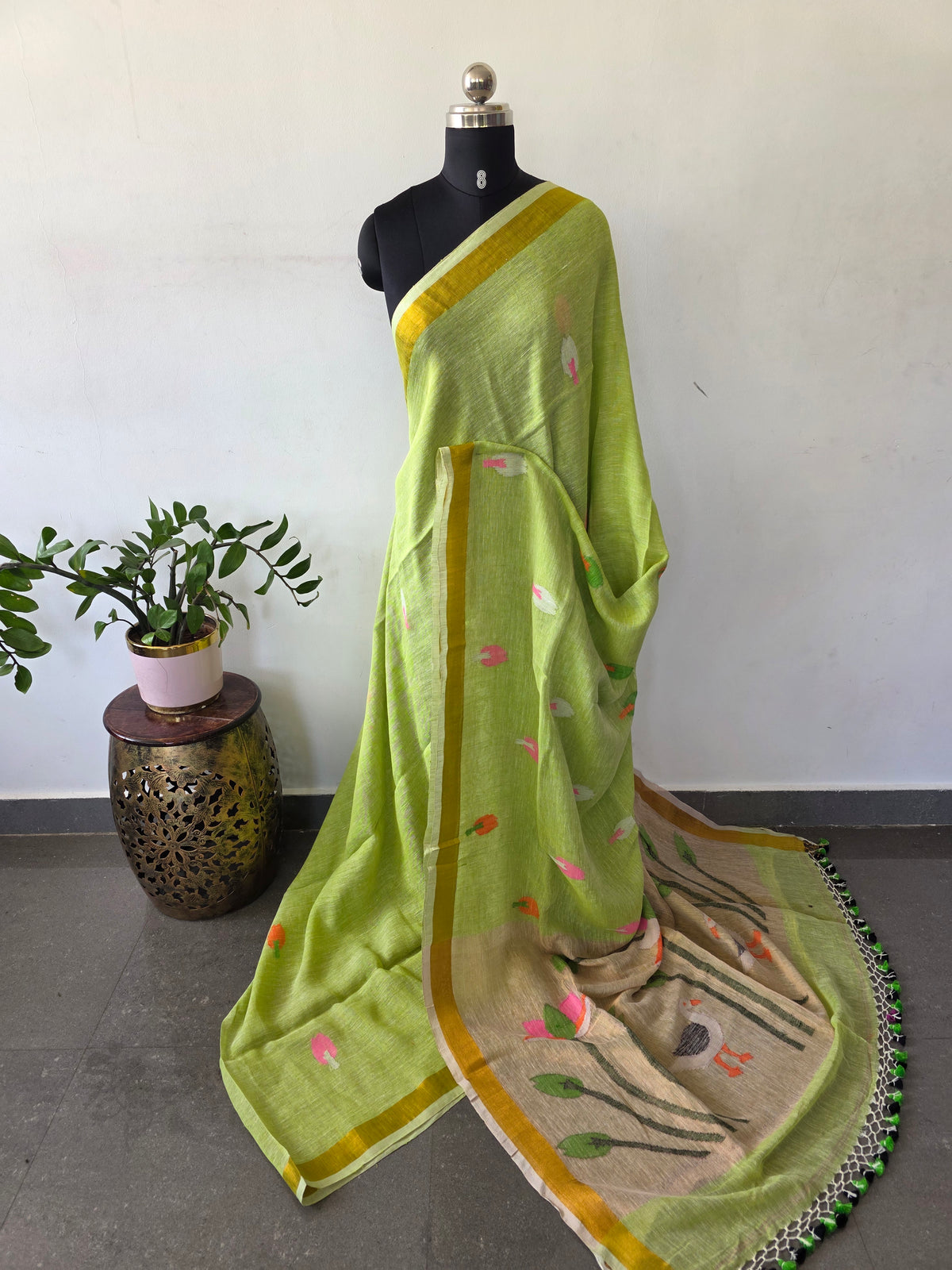 Premium handloom linen jamdhani paithani saree - JMM531