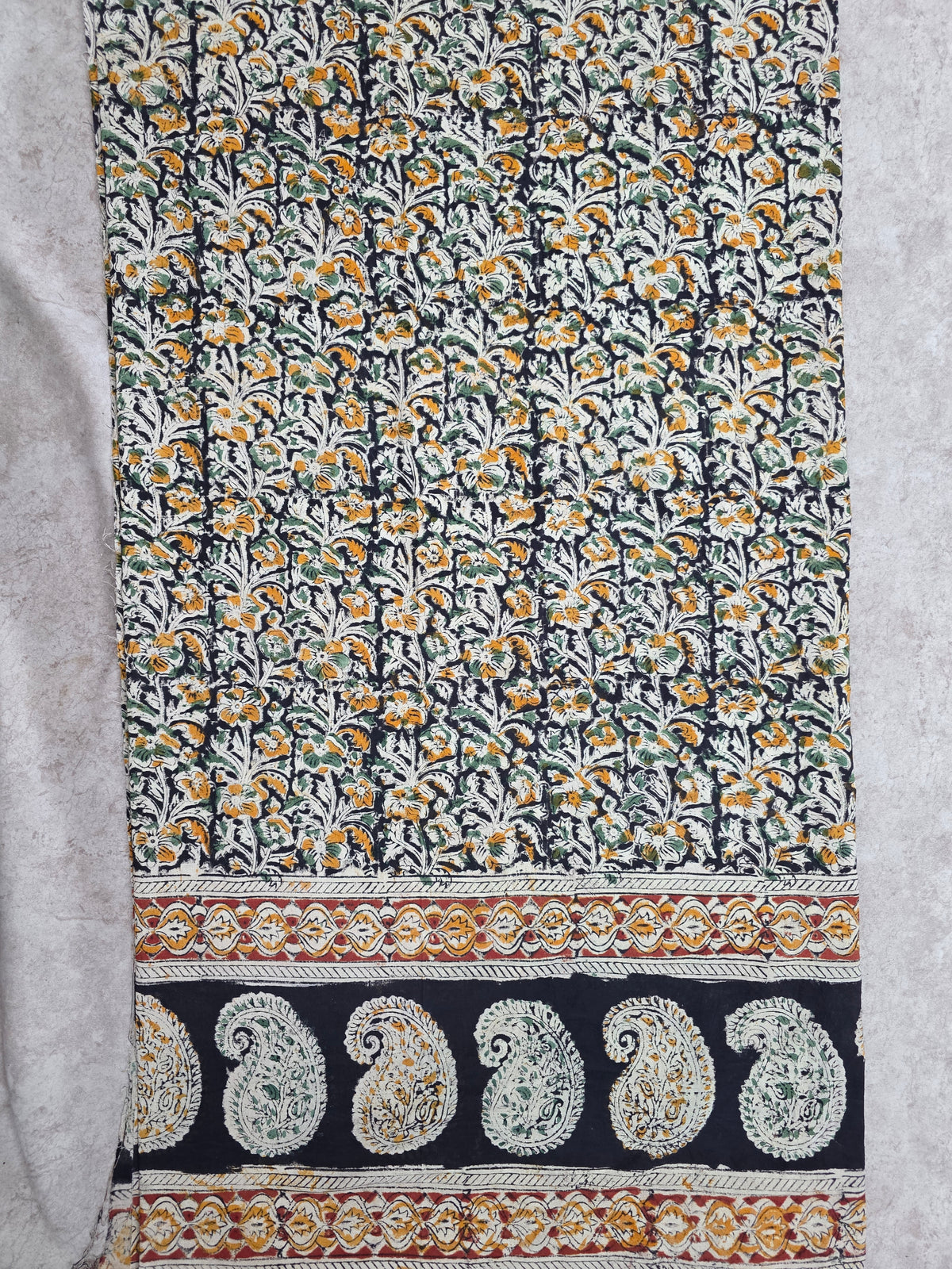 Handblock pure kalamkari cotton with border (2 pc set) - AK512