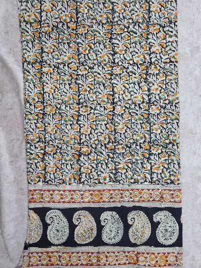Handblock pure kalamkari cotton with border (2 pc set) - AK512