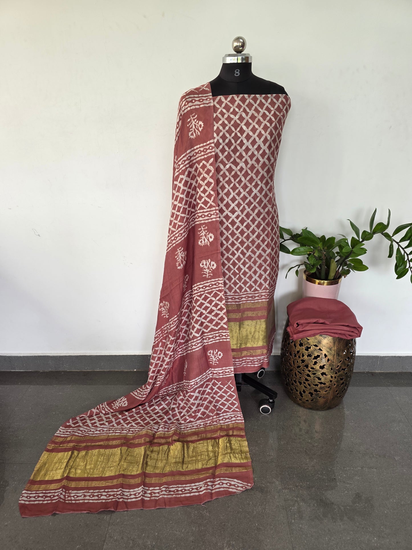 Gadwal batik silk set with lagdi patta - BA501