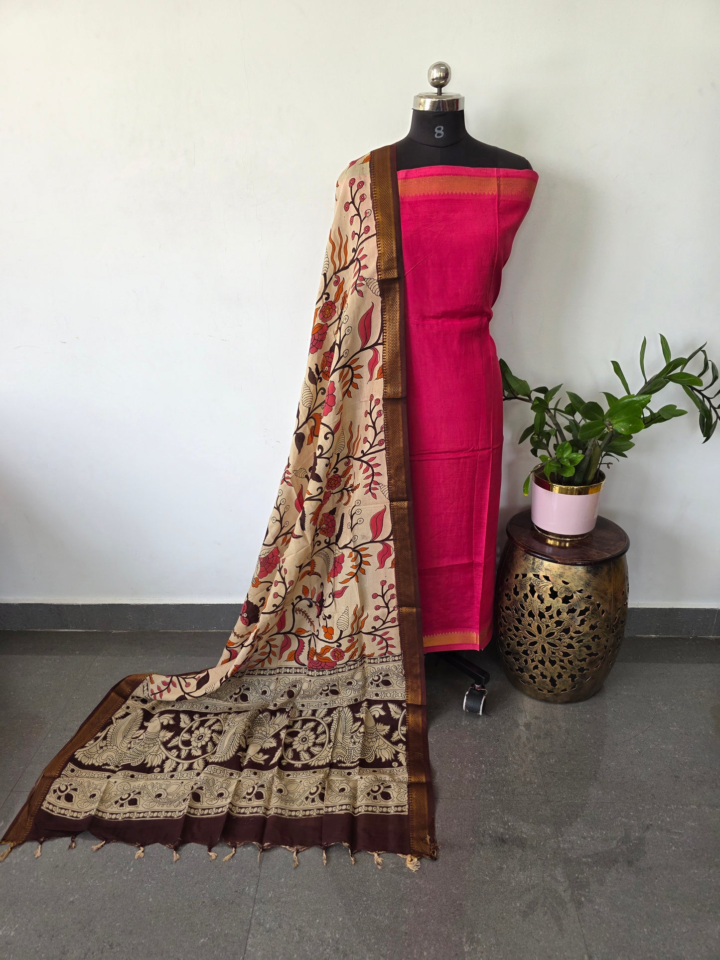 Pure chennuri silk top with pure chennuri silk kalamkari mangalagiri border - AK334