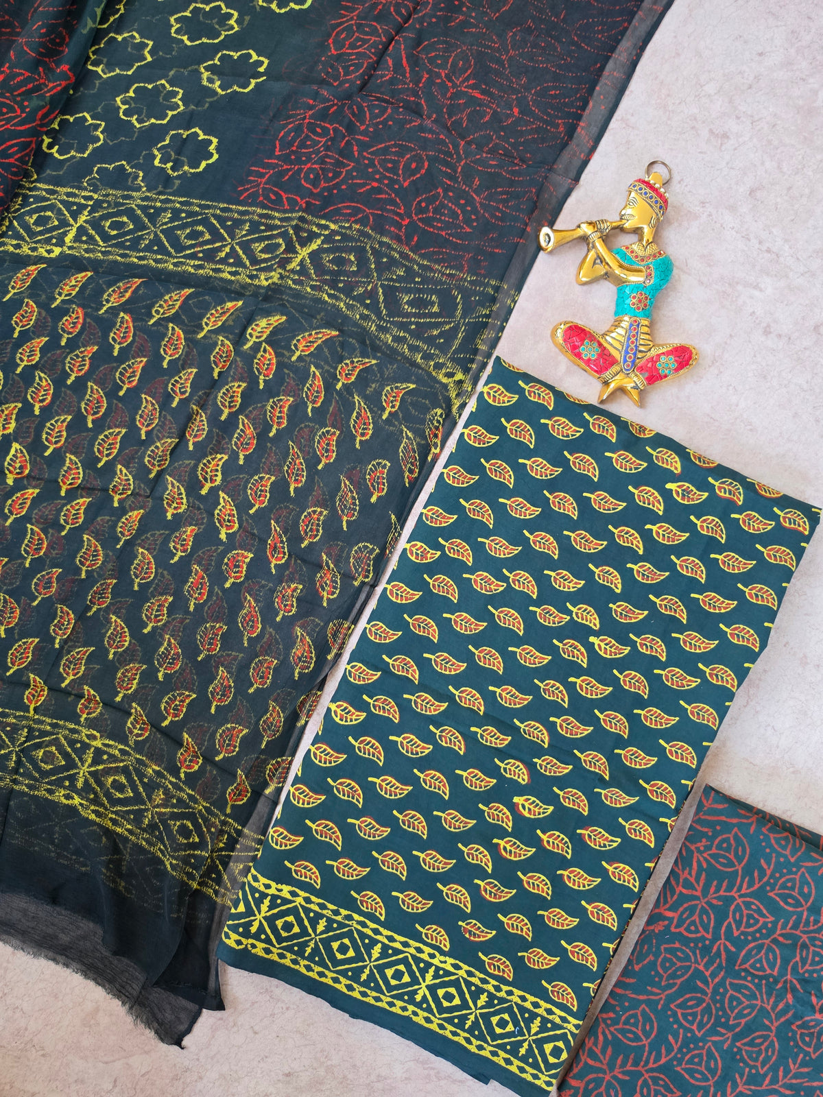 Handblock jaipuri cotton with chiffon shawl - JA590