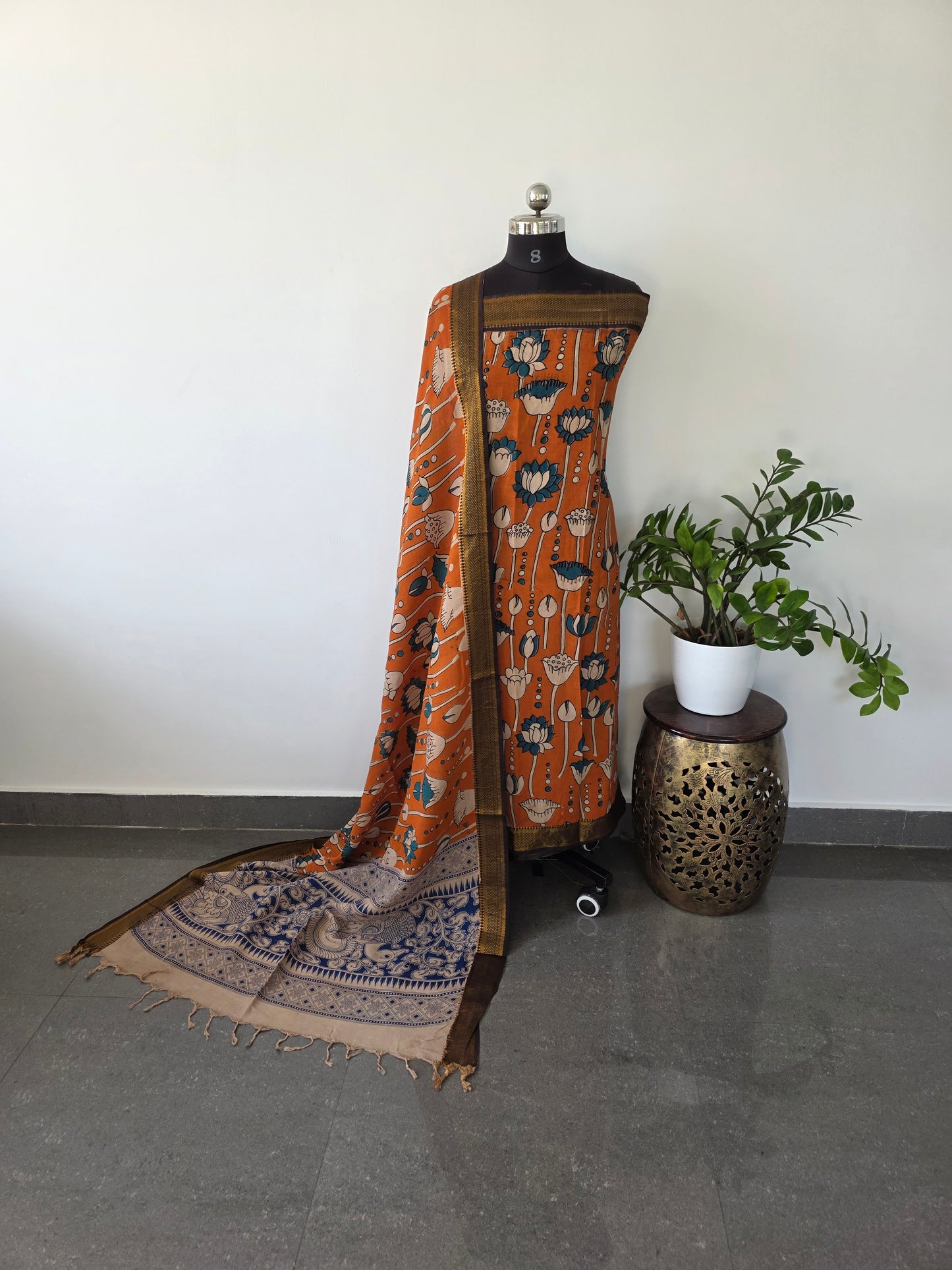 Premium Chennuri pure kalamkari silk with nizam border -ZM13