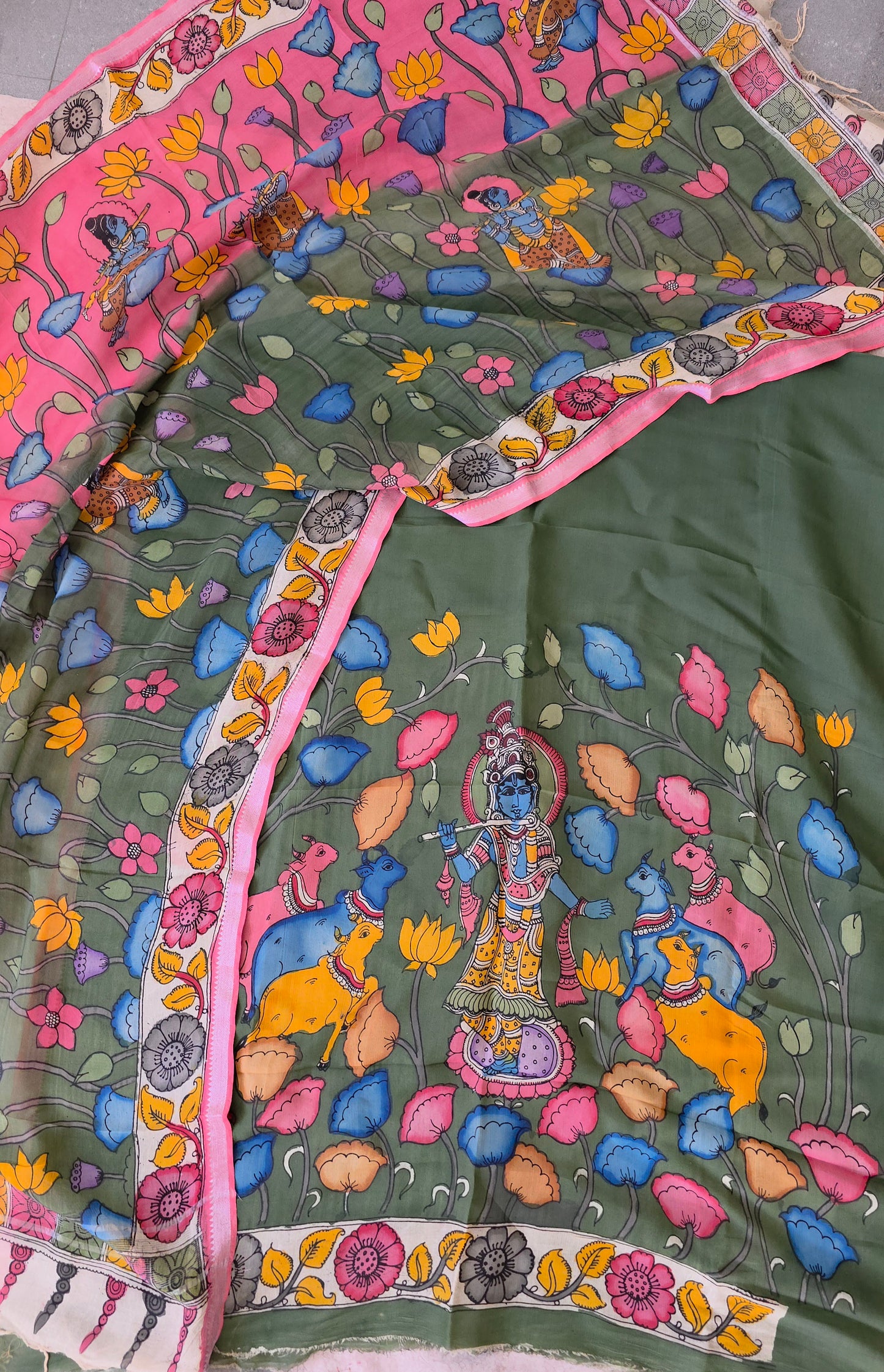 Handcrafted Kalahasthi Penkalamkari bangalore silk set - KH88