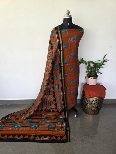 Ajrakh inspired semi maheshwari silk set-HZ383