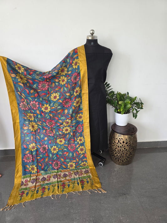 Authentic pure pen kalamkari silk duppatta - PD3