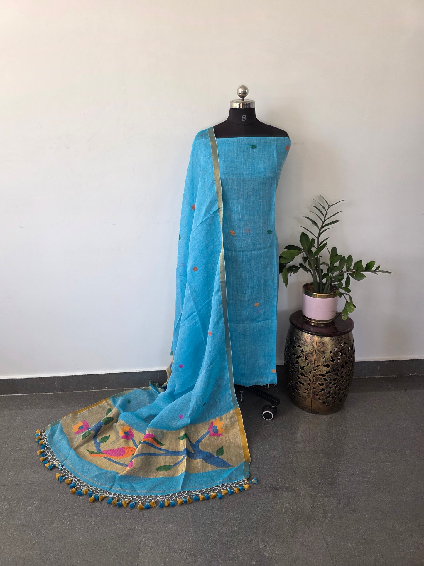 Premium paithani handloom linen jamdhani set - Km15