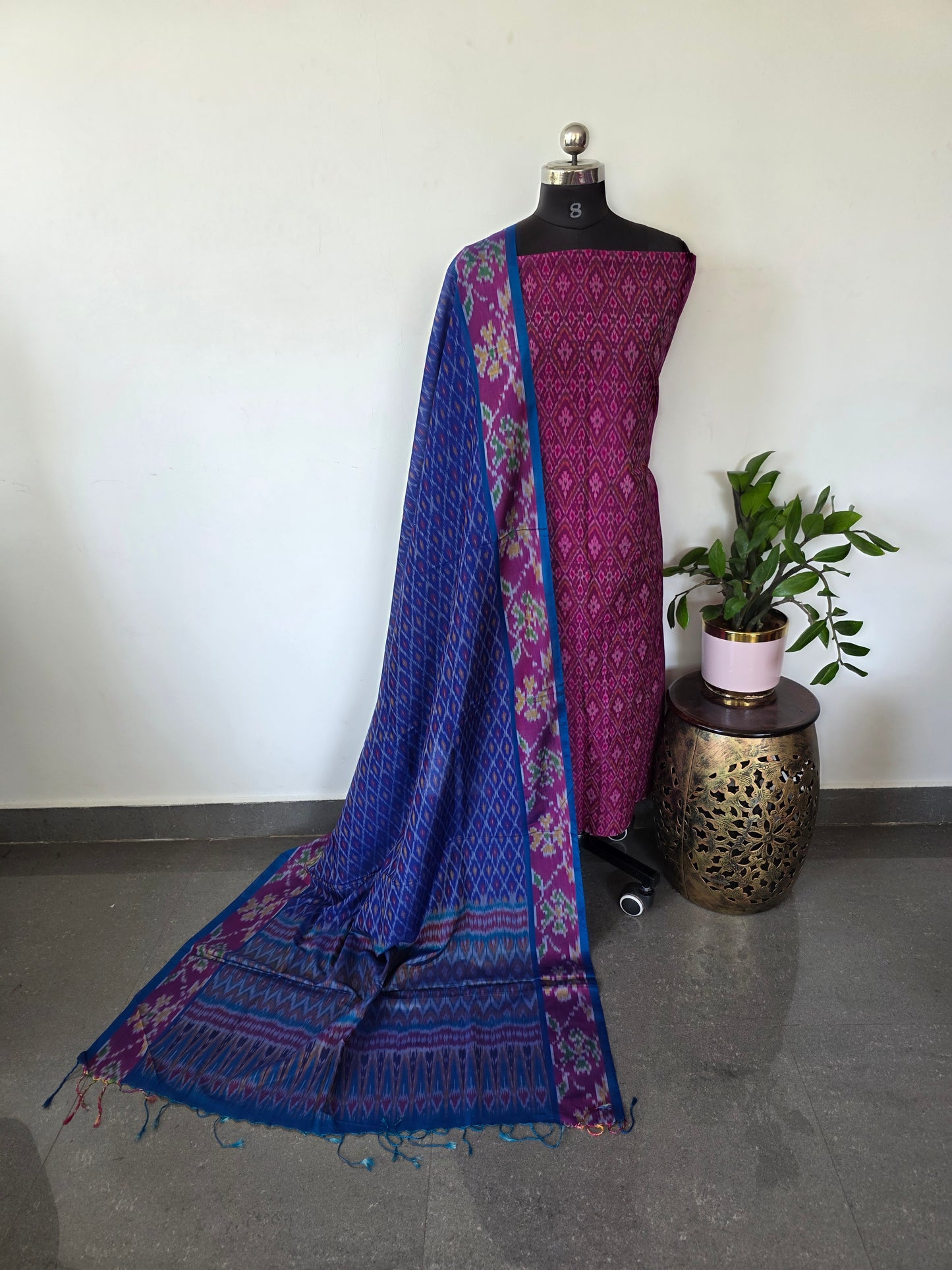 Handloom Pochampally ikkat sico pattu set - KK151