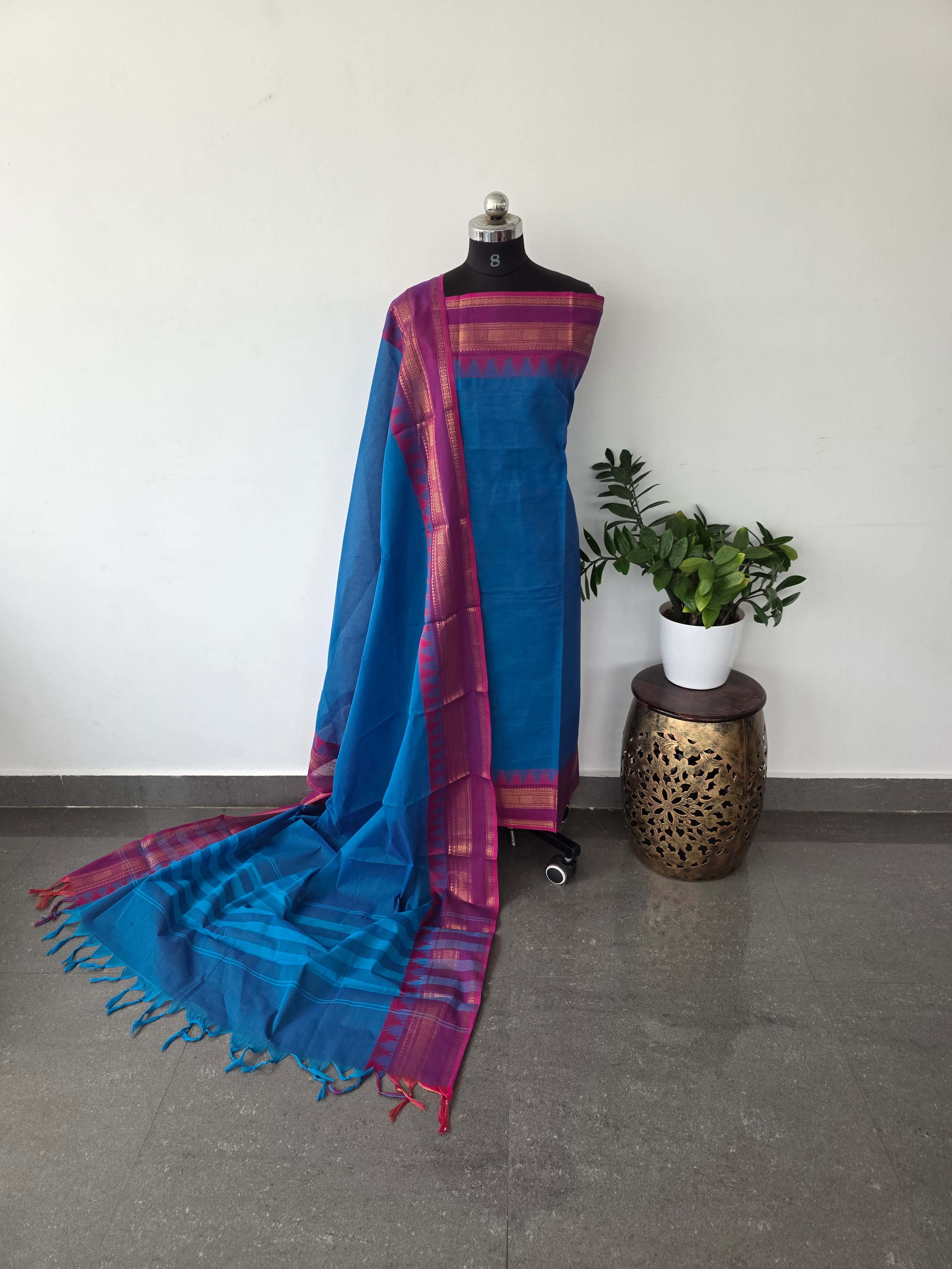 Premium kanchi cotton [ 2 pc set ] - blue