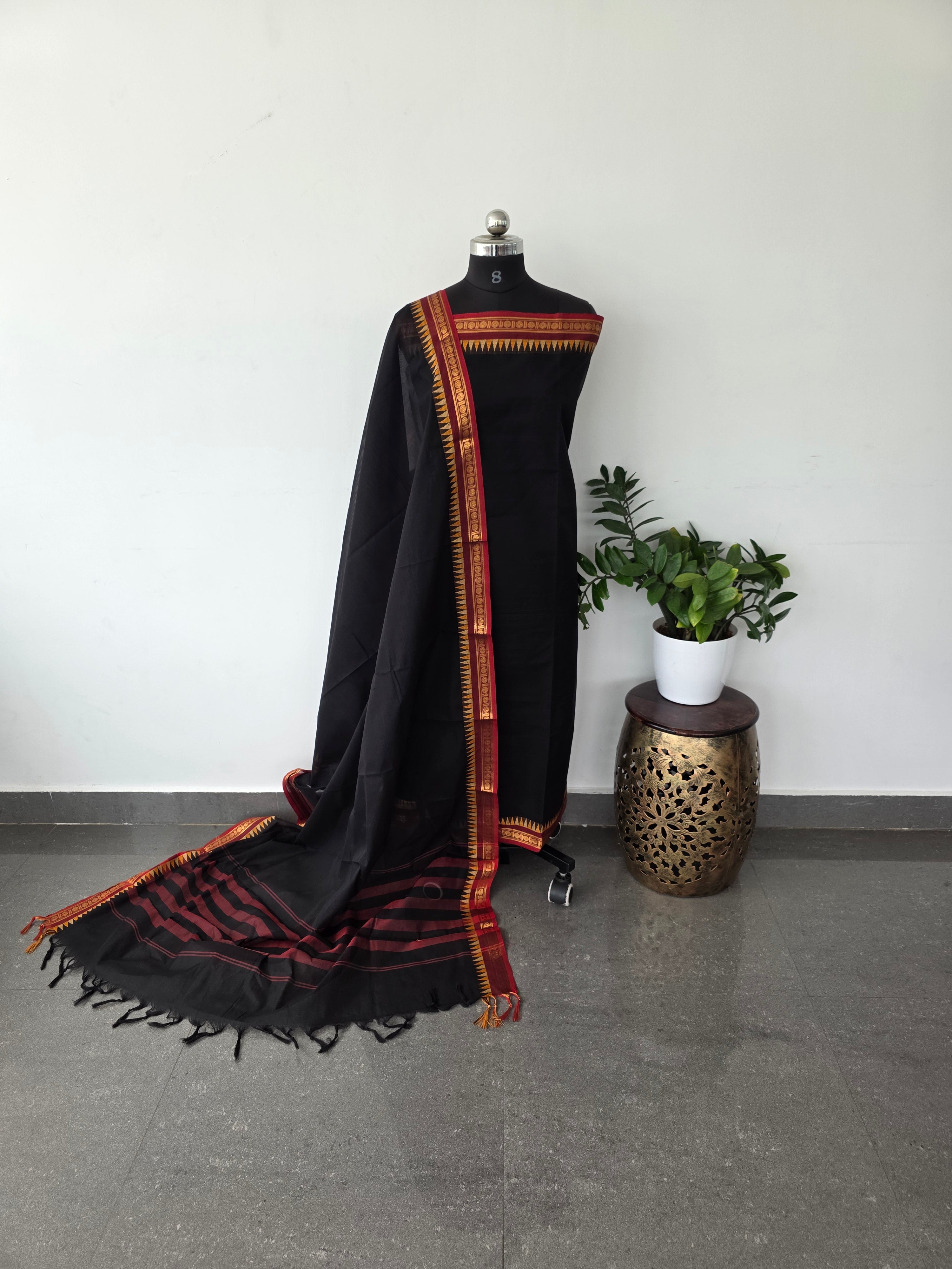 Premium kanchi cotton [ 2 pc set ] - black2