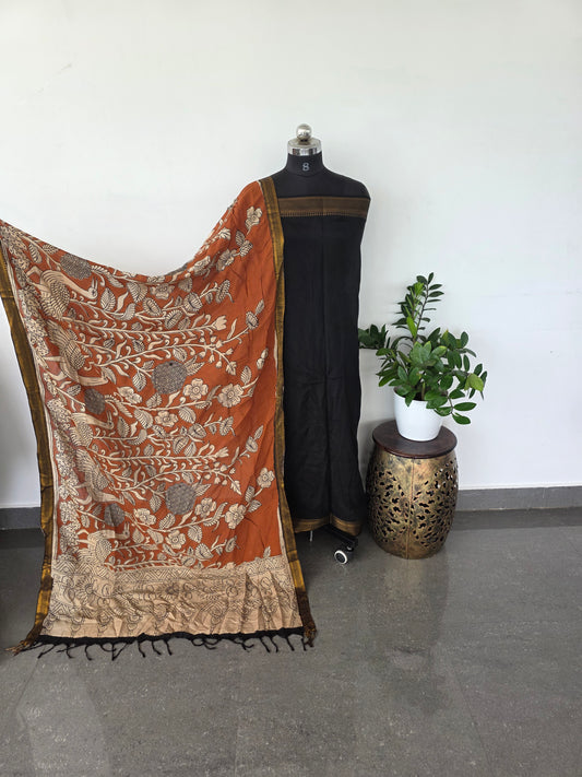 Premium chennuri silk top with kalamkari silk shawl - black 4
