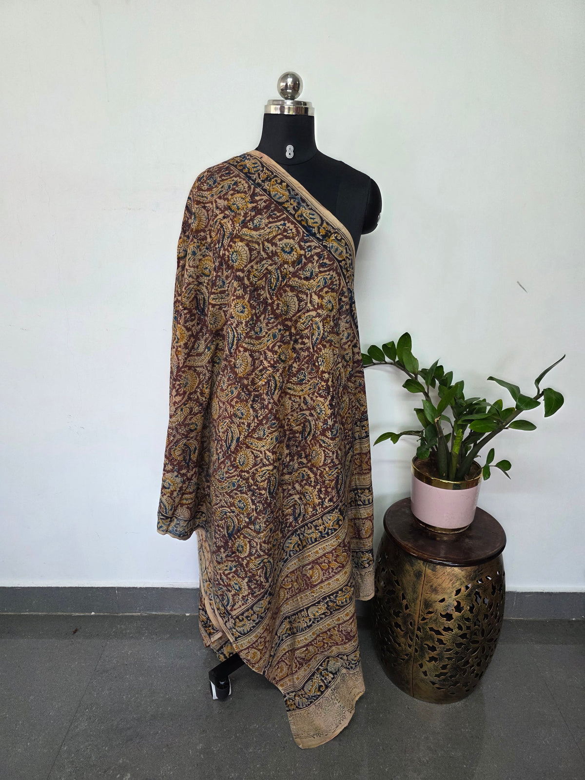 Handblock Kalamkari cotton dupatta-AK523
