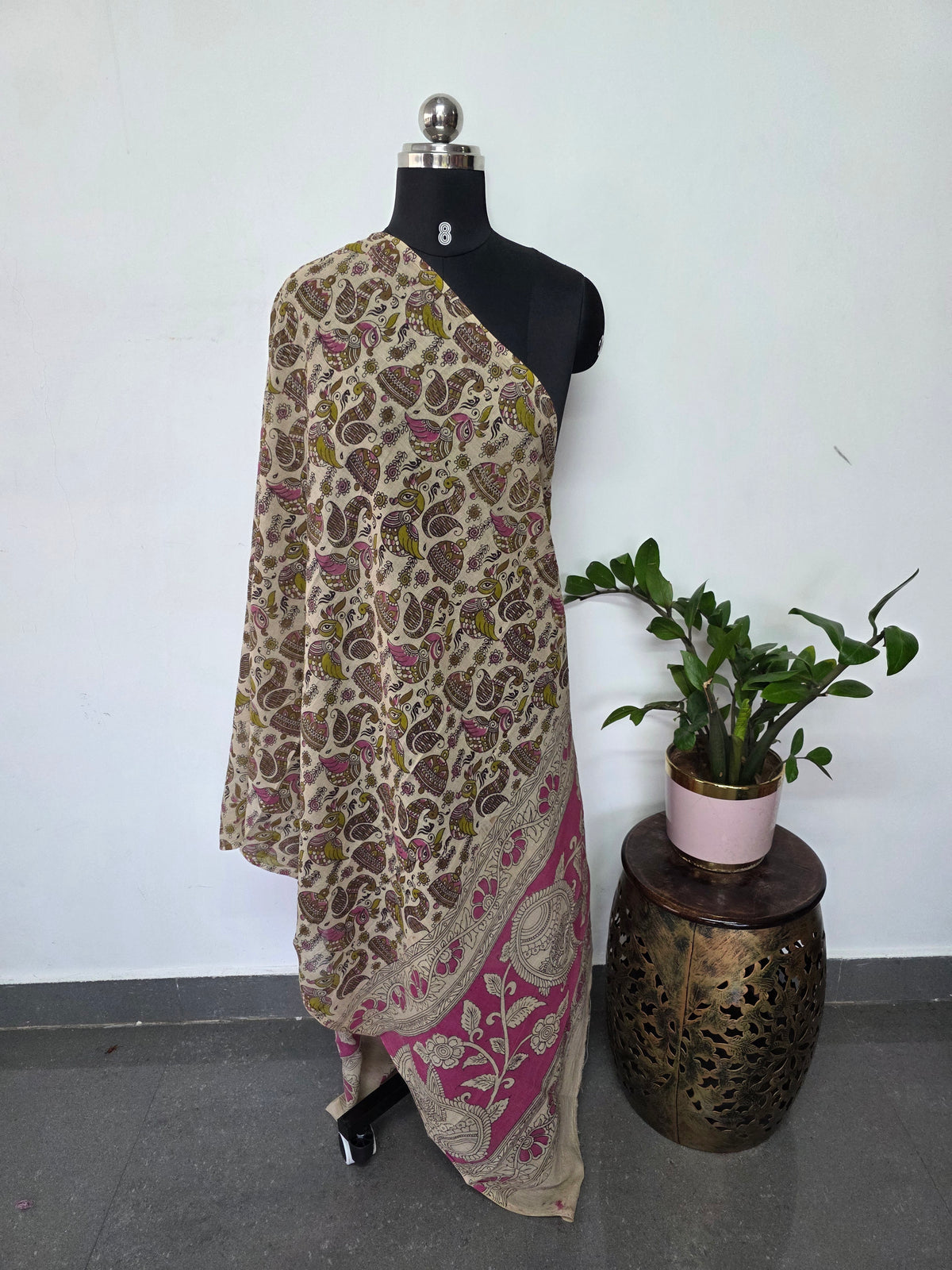 Handcrafted Kalamkari cotton dupatta-AK531