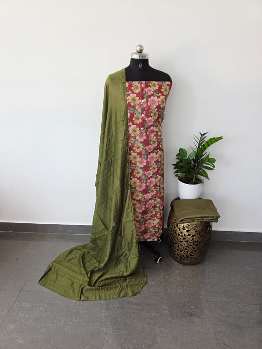 Shimmer cosmos silk set - red with green
