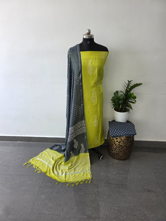 Jaipuri handblock tissue linen set - green mango