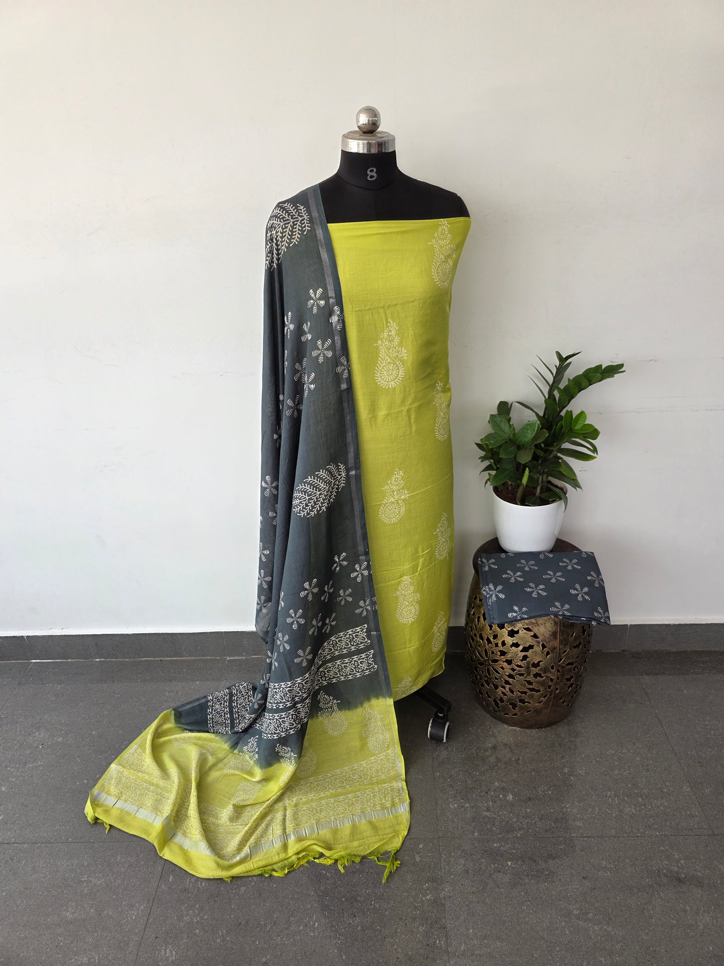 Jaipuri handblock tissue linen set - conch green