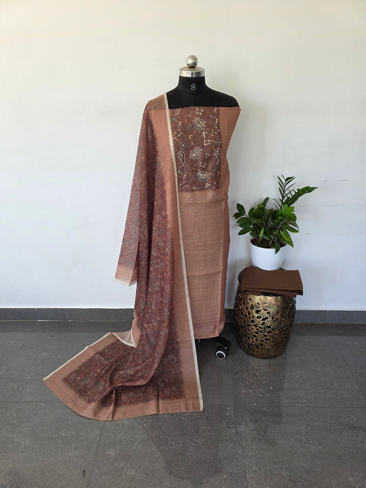 Premium digital giccha silk set - brown