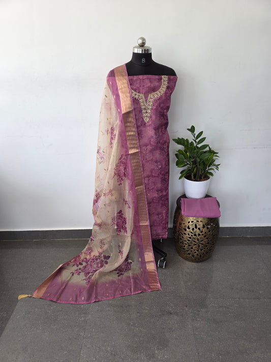Premium shimmer silk set [with inner lining ] - pink