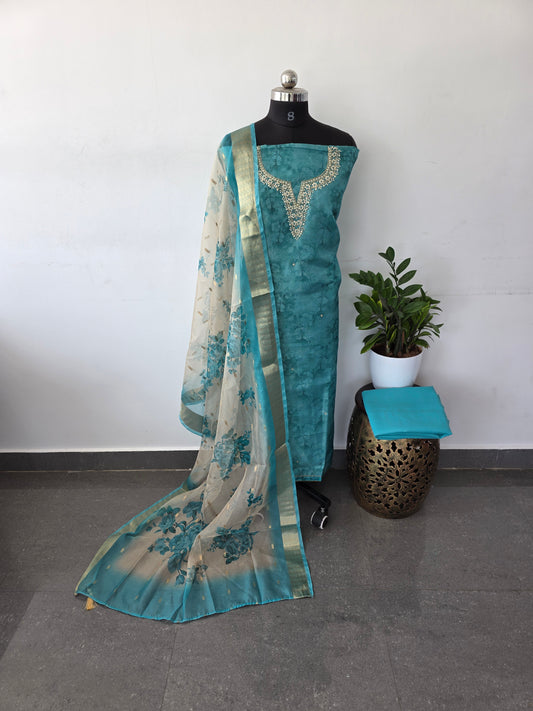 Premium shimmer silk set [with inner lining] - blue