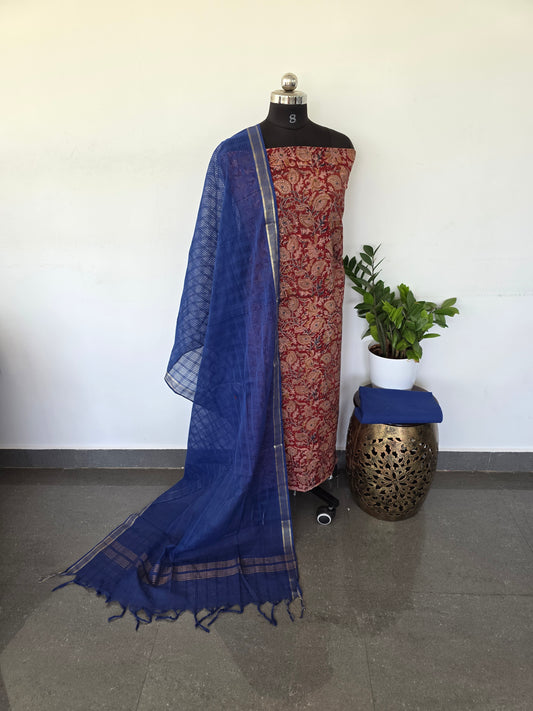 Authentic pure kalamkari cotton set - Red handblock