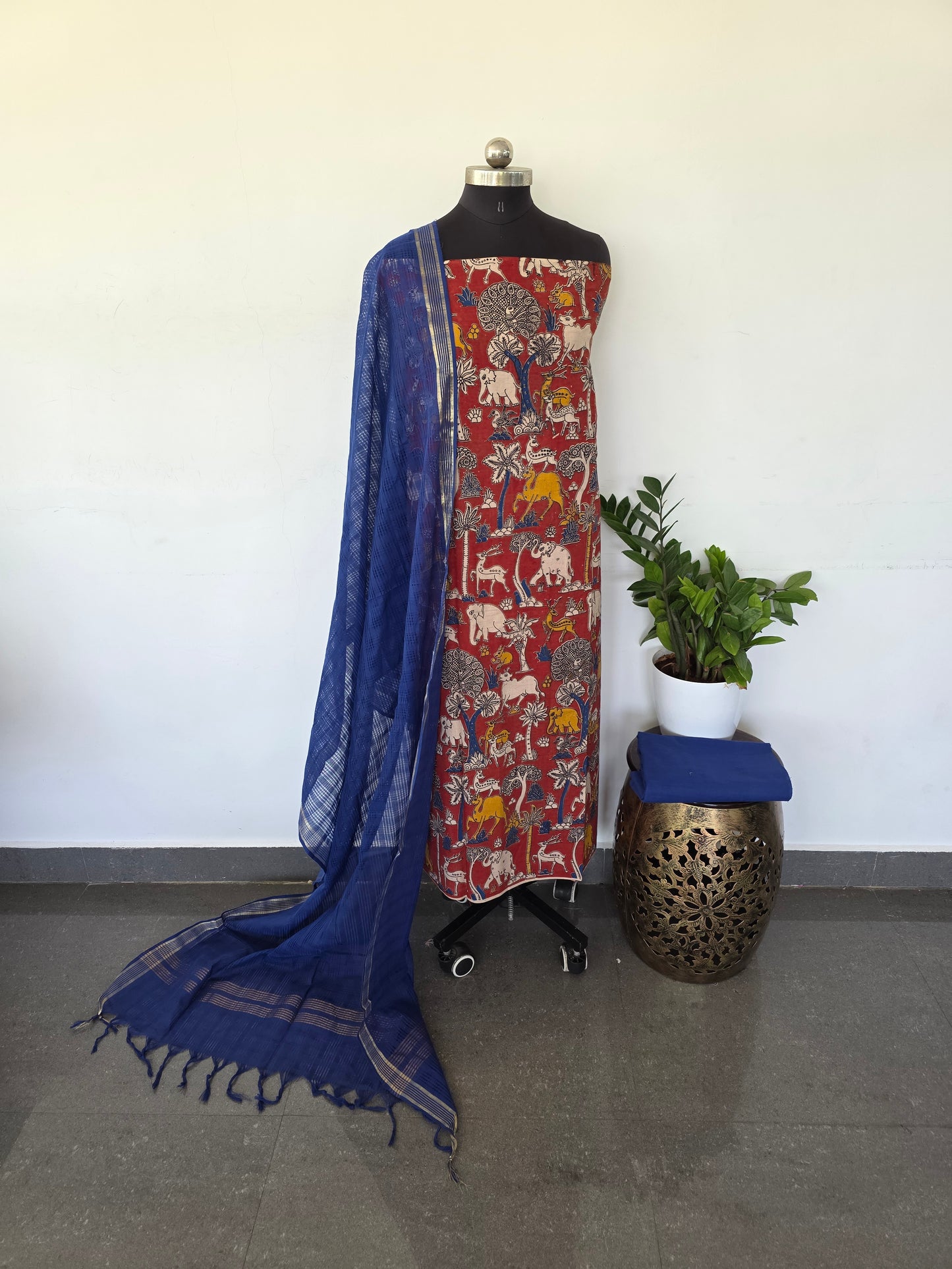 Authentic pure kalamkari cotton set - Red tree