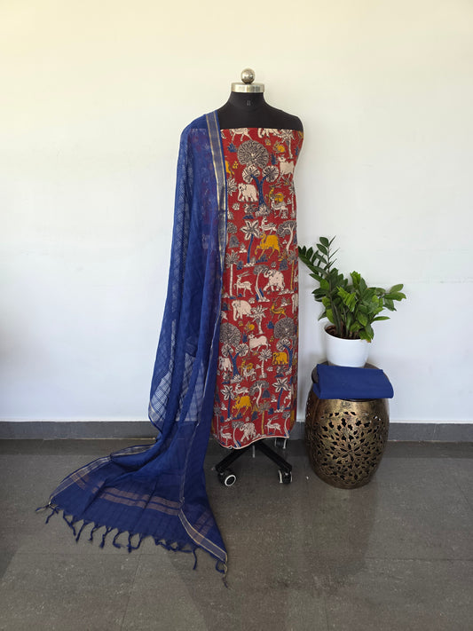 Authentic pure kalamkari cotton set - Red tree