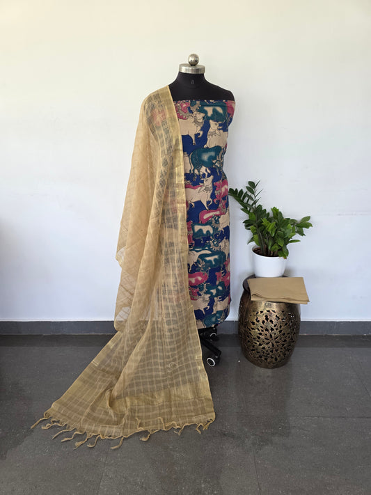 Authentic pure kalamkari cotton set - Blue cow