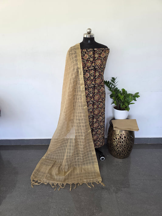 Authentic pure kalamkari cotton set - Black handblock