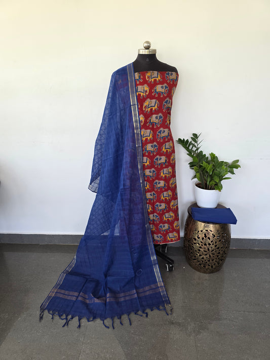 Authentic pure kalamkari cotton set - Blue elephant